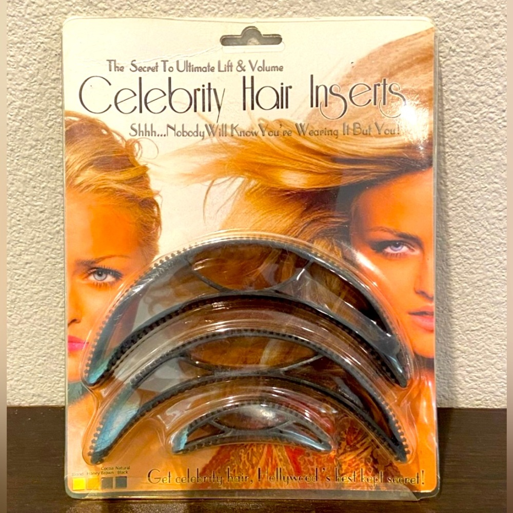 Vintage Celebrity Hair Inserts New in Box - 2 Large & 1 Small Black Insert Clips